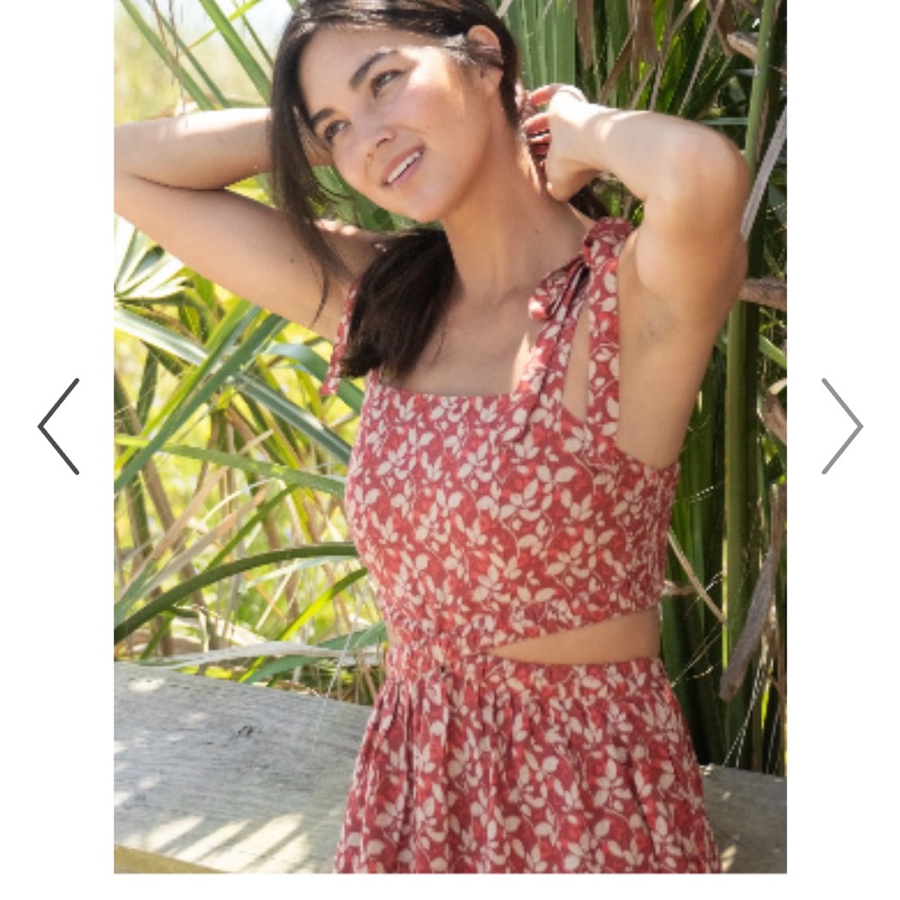 Natural life Red Floral Maxi Dress waist cutouts